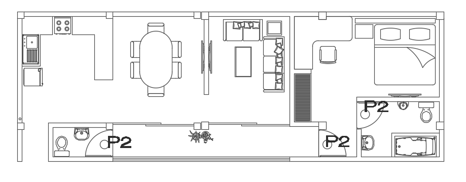 14x5m house plan with single bedroom with attached bathroom