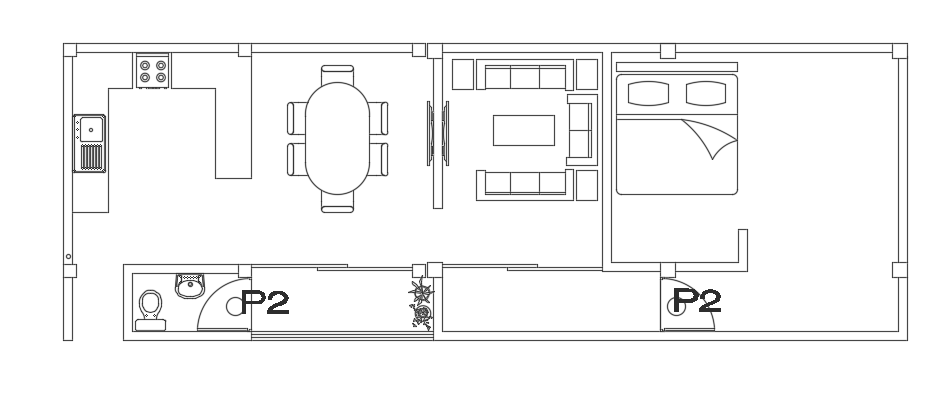 14x5m house plan with single bedroom without attached bathroom CAD drawing