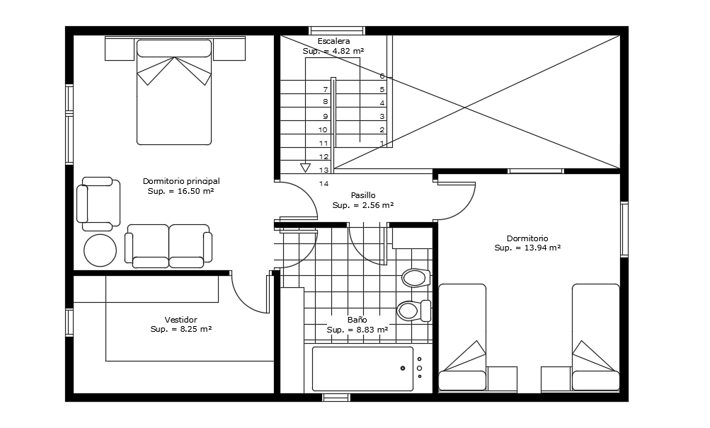14x8m first floor plan is given in this AutoCAD drawing is given