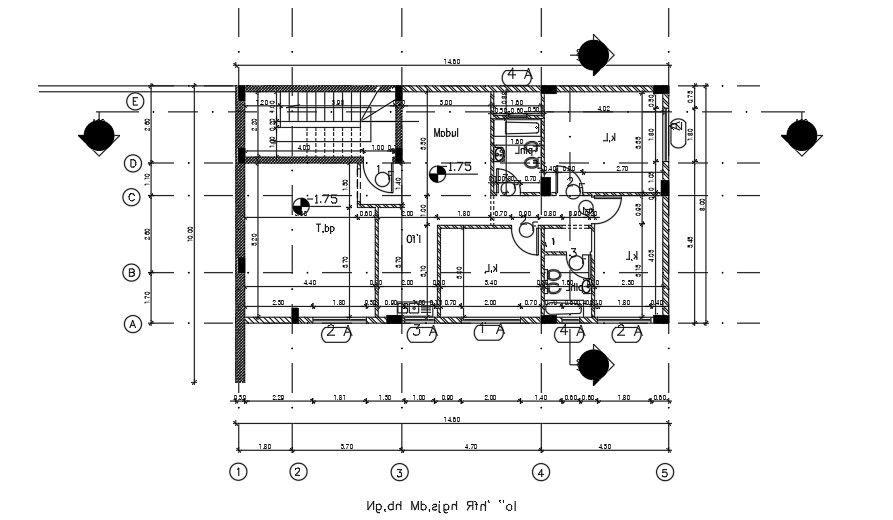 14x9 Meter 3 BHK House Plan AutoCAD File