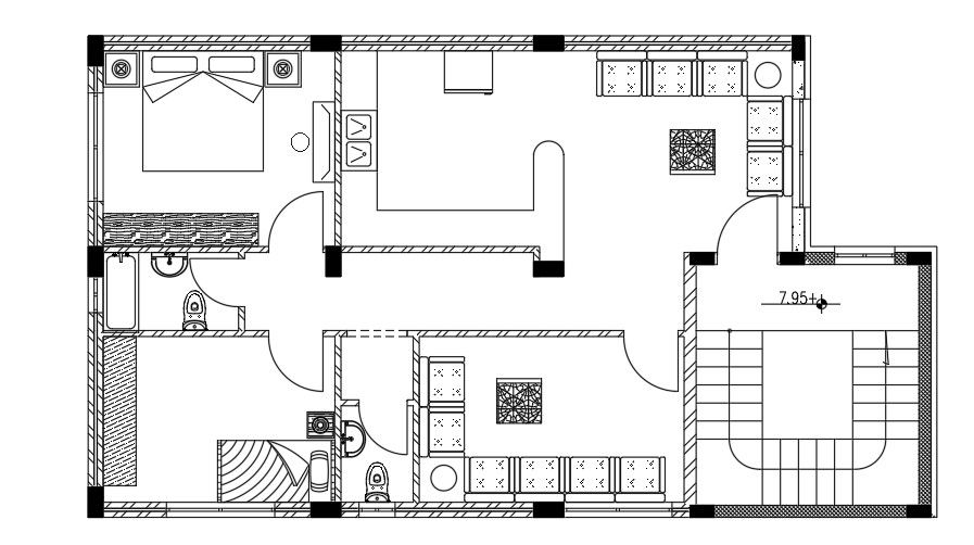 14x9 Meter Apartment Furniture Layout Plan AutoCAD File