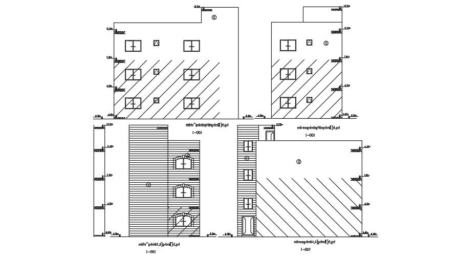 14x9 Meter Elevation Of Apartment Building DWG File