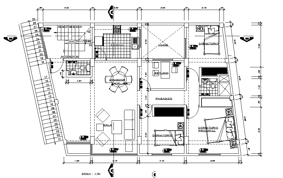 14x9m architectural house plan is given in this Autocad drawing file. Download now.