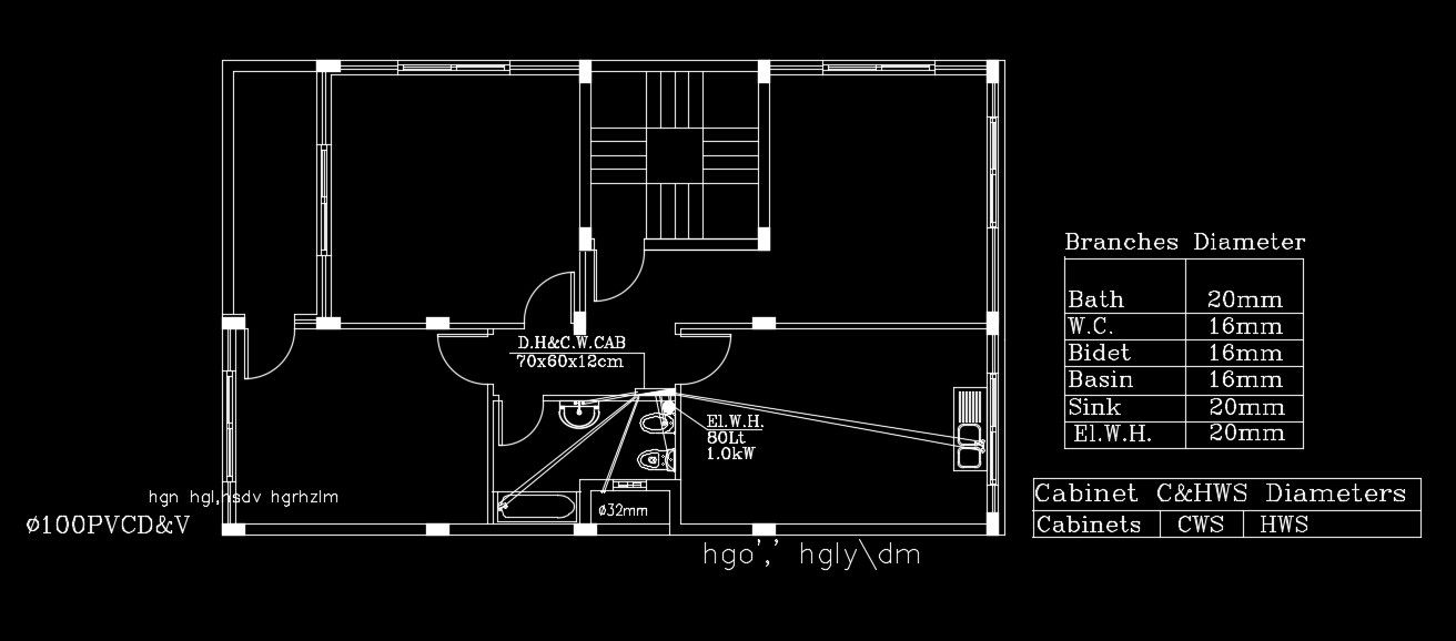 14x9m house plan of the sanitary connection detail drawings