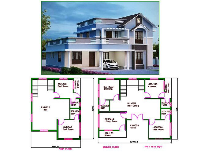 1500 Sq Ft House Plan With Car Parking DWG And 3d Max File
