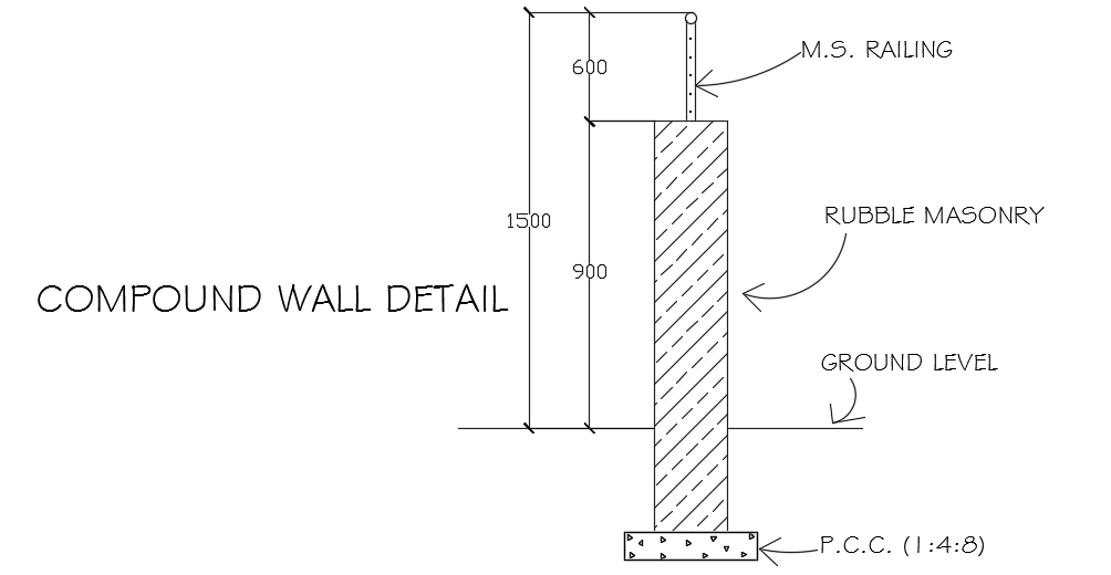 1500mm height of the compound wall section cad drawing