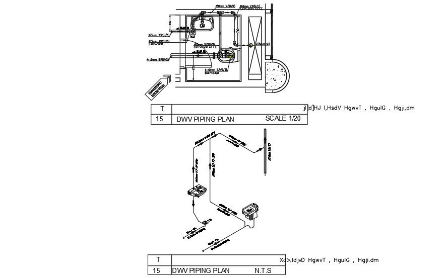 1500x1800mm toilet sanitary pipe line drawings are given in this CAD file