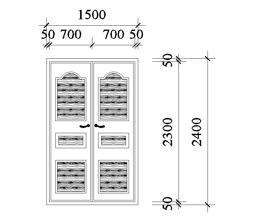 1500x2400mm door plan is given in this Autocad drawing file. Download now.