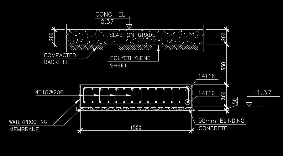 1500x300mm column cross section view