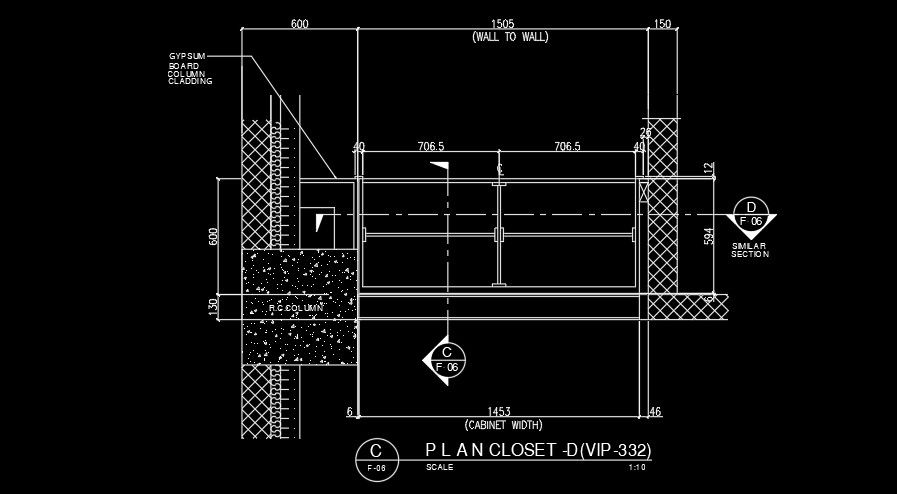 1500x600cm closet plan AutoCAD drawing is given in this file