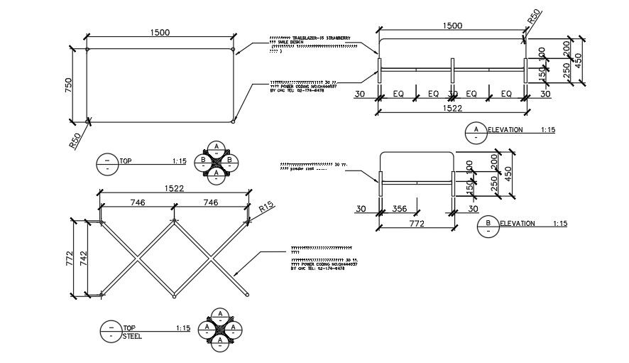 1500x750mm box steel drawing is given in this CAD file