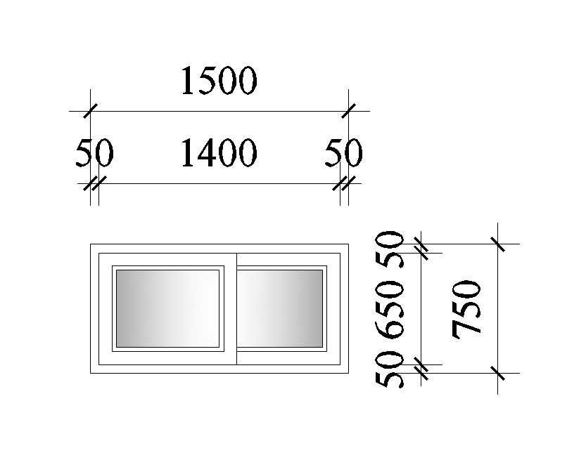 1500x750mm window plan is given in this Autocad drawing file.Download now.
