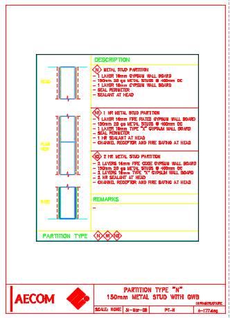 150 mm Metal Stud Partition type N detail