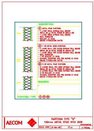 150 mm Metal Stud Partition type O detail