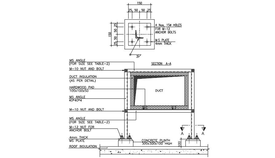 150x150mm duct plan and its section drawing is given in this AutoCAD file