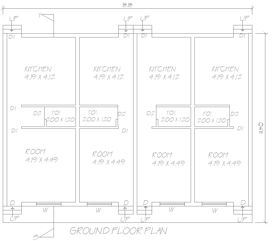 15.15x11.50m Ground Floor Residential Plan in DWG File