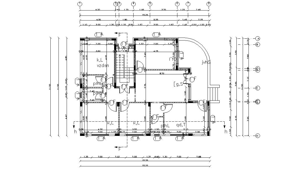 15.25 X 11.50 Meter Working Drawing Floor CAD File