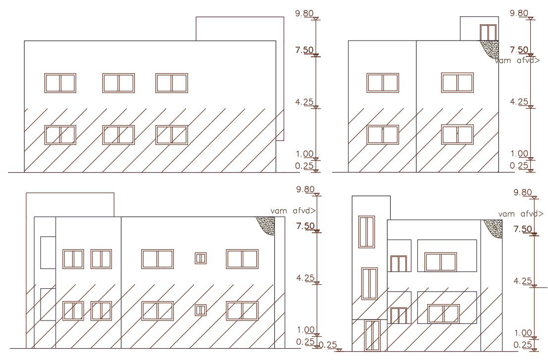 1560 Square Feet House Building Elevation Design DWG File