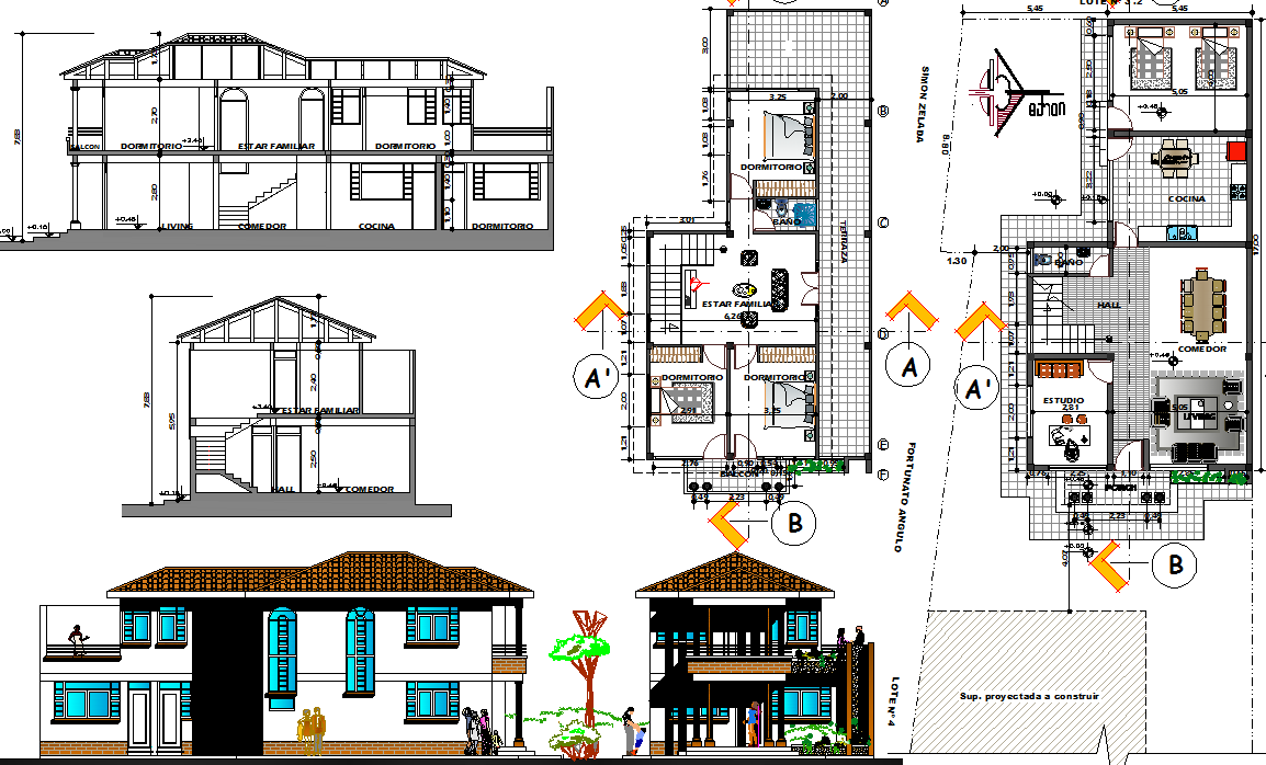 Single Family House AutoCAD DWG with Floor Plan and Elevation Views