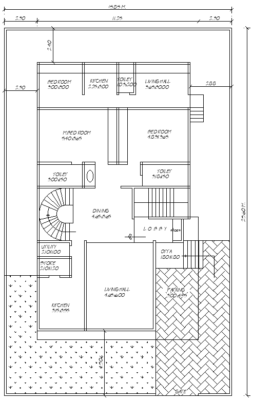 15.85x25.60m 2BHK Ground Floor House Layout DWG File