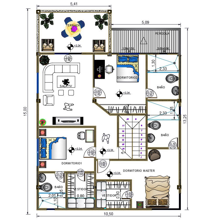 15X10 Meter House Plan With Furniture Layout CAD Drawing DWG File