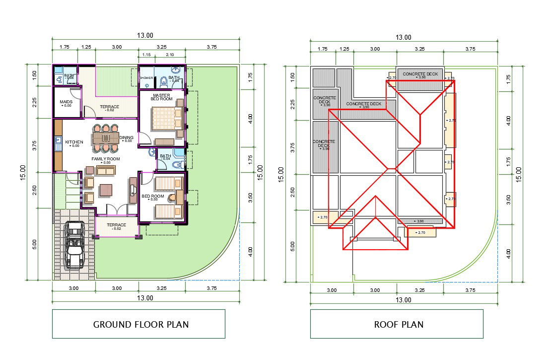 15X13 Meter Architecture House Plan Drawing Download DWG File