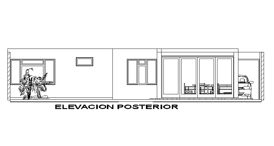 15X30 Meter House Building rear Elevation Design Download DWG File