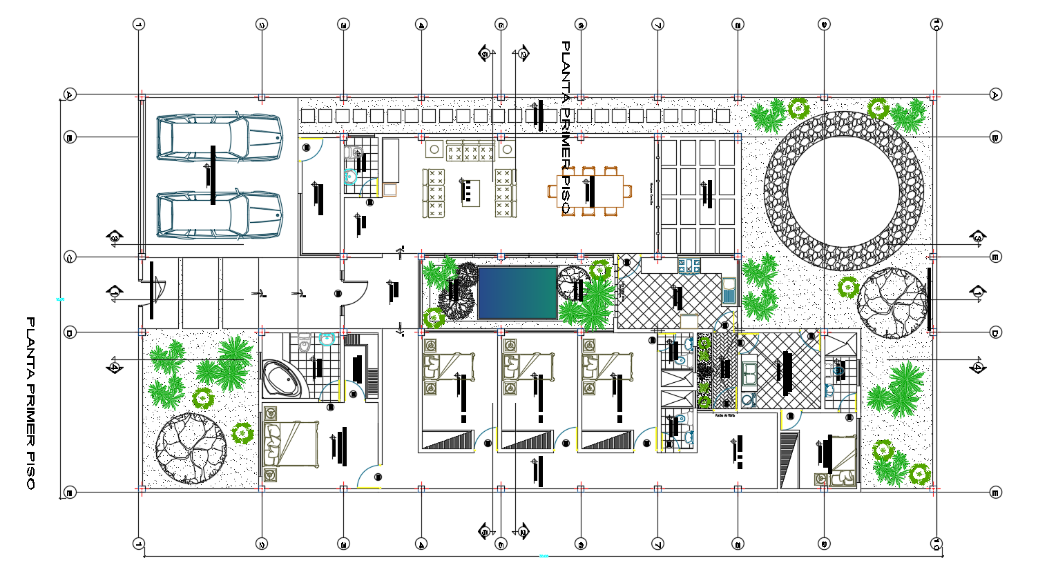 15X30 Meter House Furniture Layout Plan AutoCAD Drawing Download DWG File