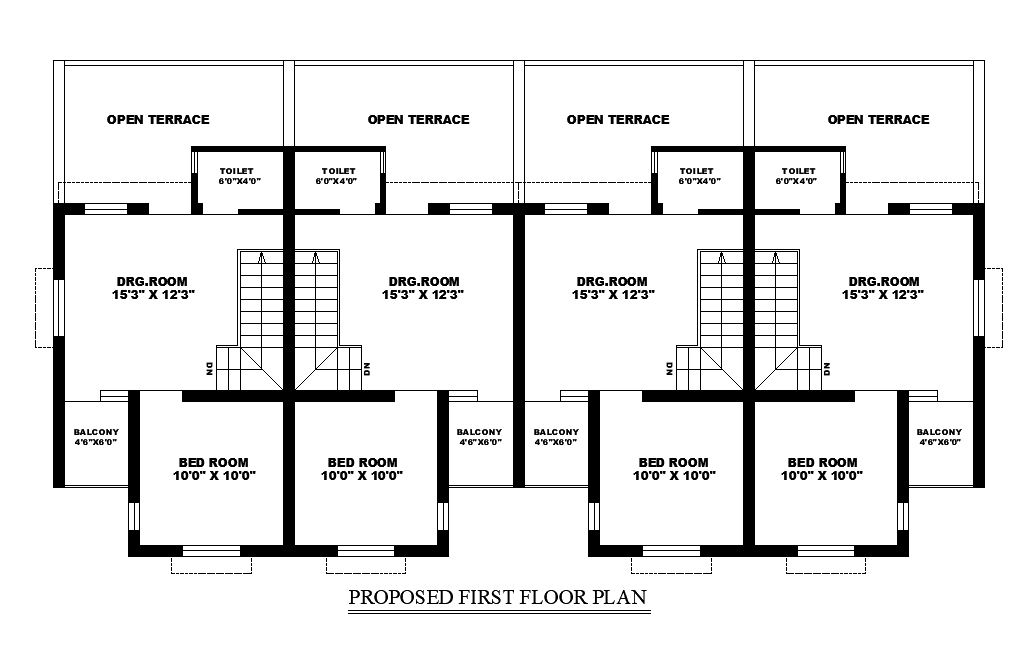 15'X45' Row House First Floor Plan AutoCAD Drawing Download DWG File