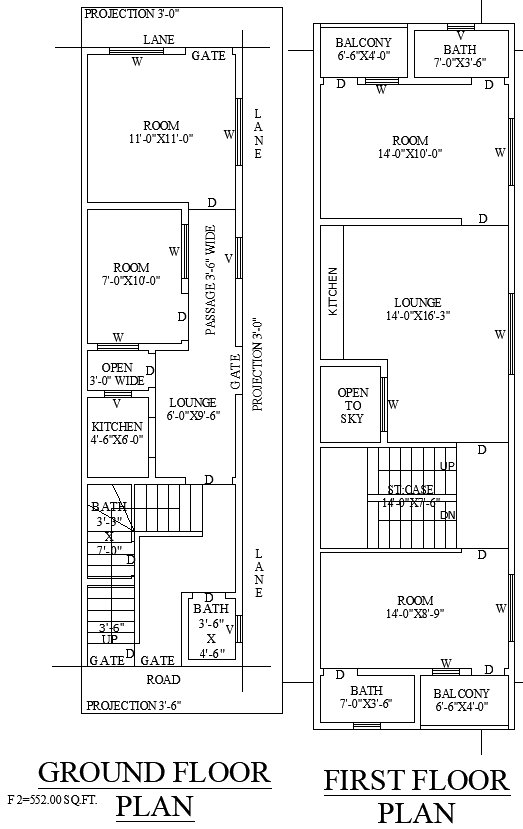 15×52 Feet Small Home Floor Plan in CAD Drawing File