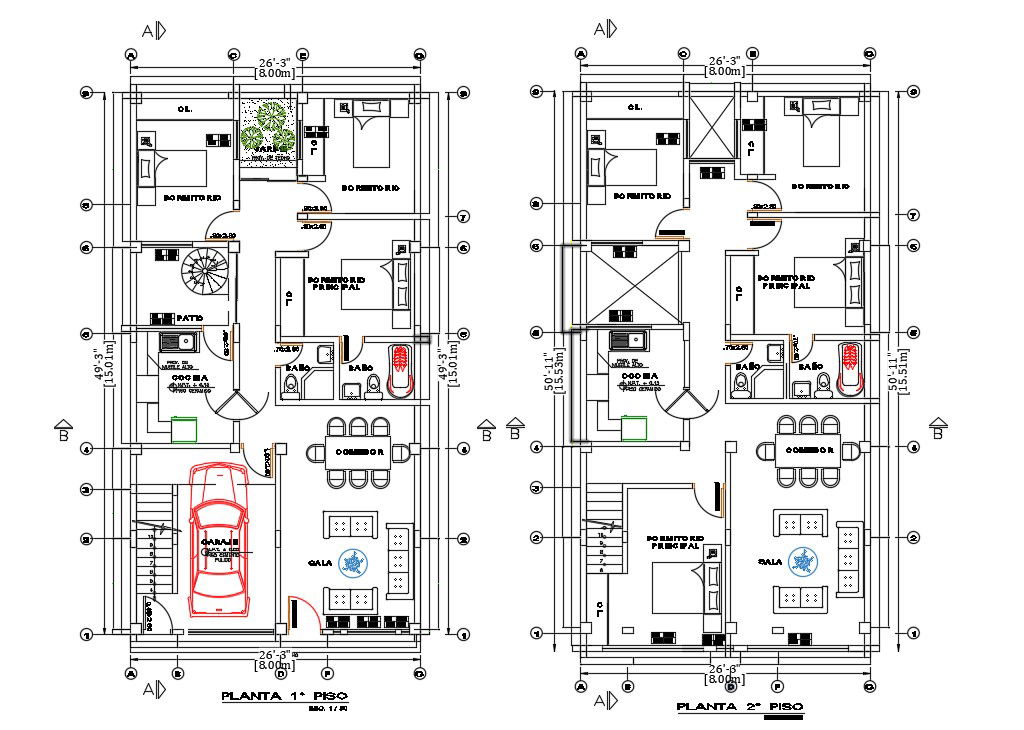 15X8 Meter House Plan Drawing # BHK And 4 BHK Drawing DWG File