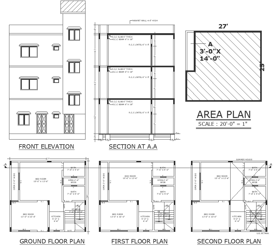 15 feet by 13 feet bedroom design with elevation section and other details dwg autocad drawing .