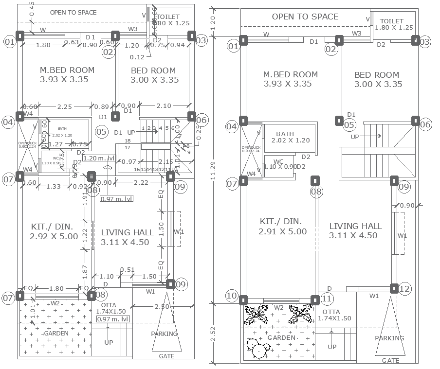 2BHK House Plan in DWG Format for 15ftx7.50ft Plot