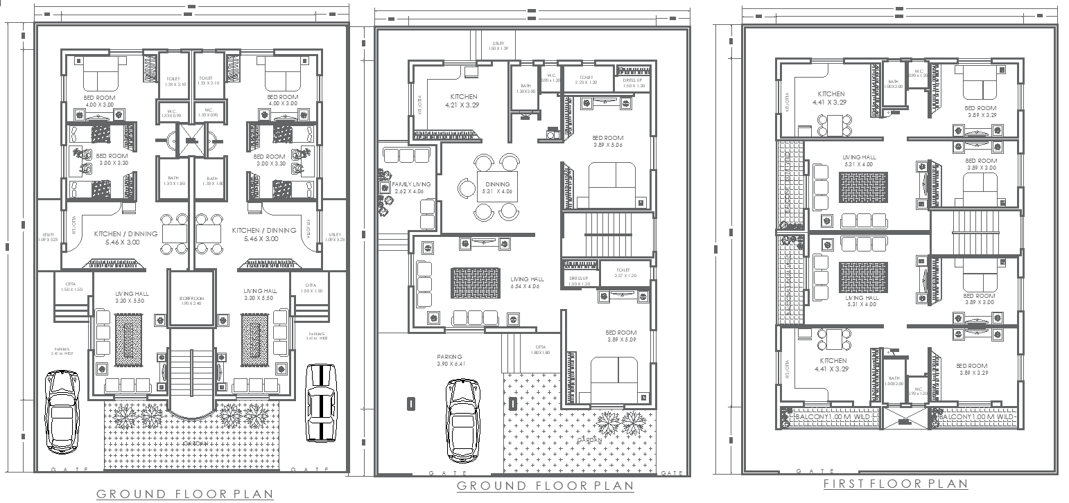 15m×17.50m Ground First Floor House Plan DWG Design