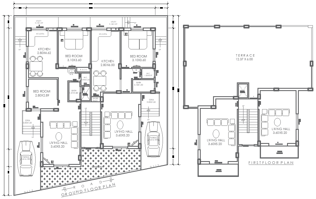 15m×17.50m Two Floor Residential House Plan in AutoCAD File