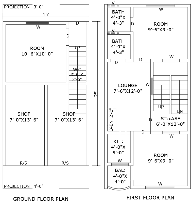 15mx25m 3BHK house and shop plan DWG floor design