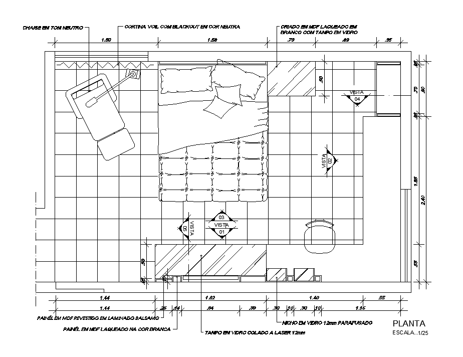 15’x10’ bedroom plan is given in this AutoCAD drawing. Download now.