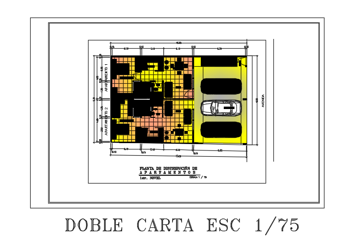 15x10m architecture twin house plan cad model is given in this file