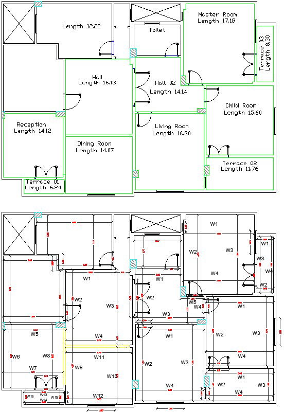 15x11m house plan AutoCAD drawing is given in this file