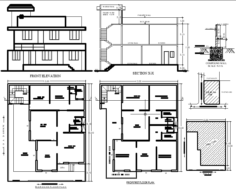 15x12m Residential AutoCAD Plan with Parking and Lobby Design