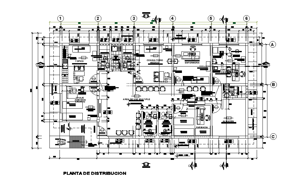 15x12m hospital plan is given in this Autocad drawing file. Download now.