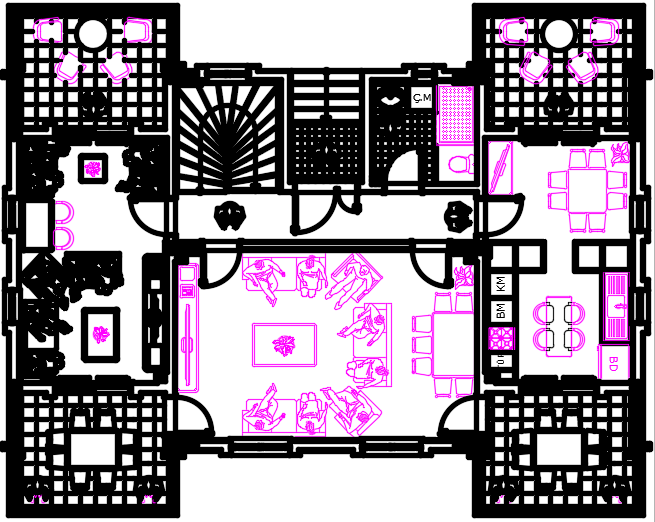 15x12m multifamily first floor house plan AutoCAD drawing