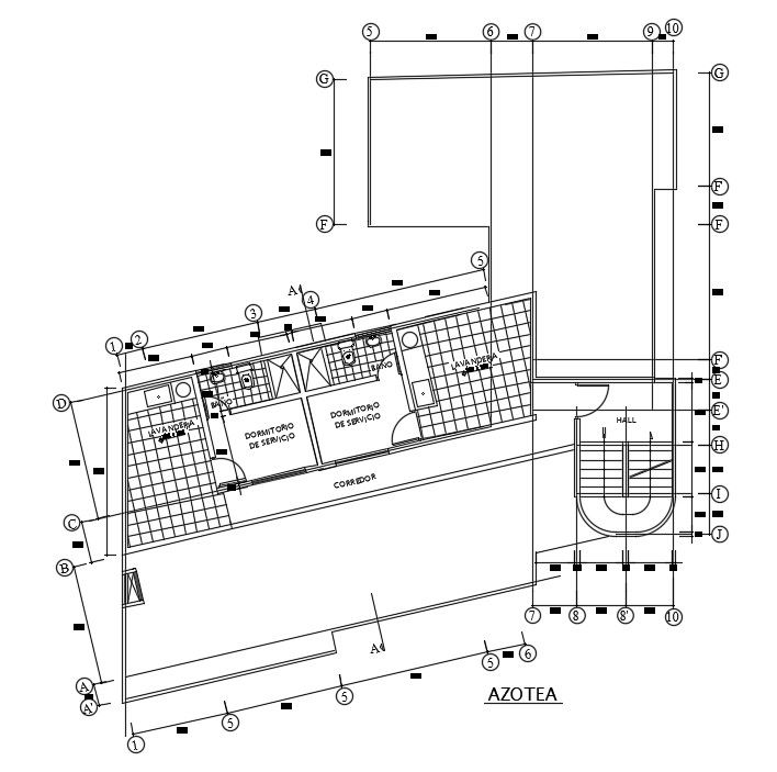 15x13m apartment roof plan is given in this AutoCAD drawing model. Download now.