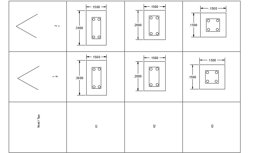 15x13m house building column cross section cad drawing is given in this file