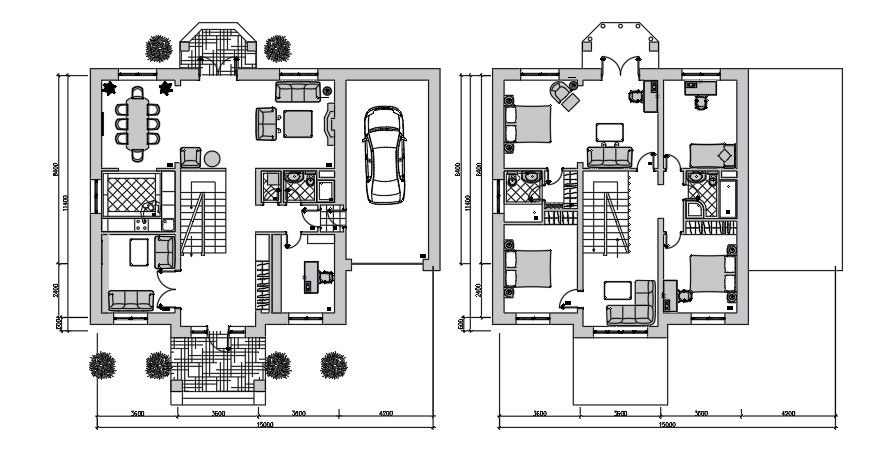 15x14 Meter 4 BHK House AutoCAD Plan Layout File