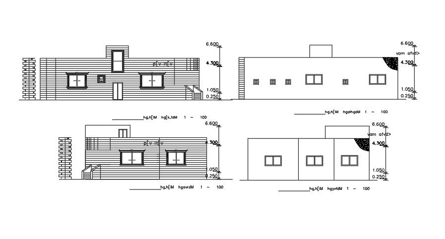 15x14 Meter Elevation Of House Building DWG File
