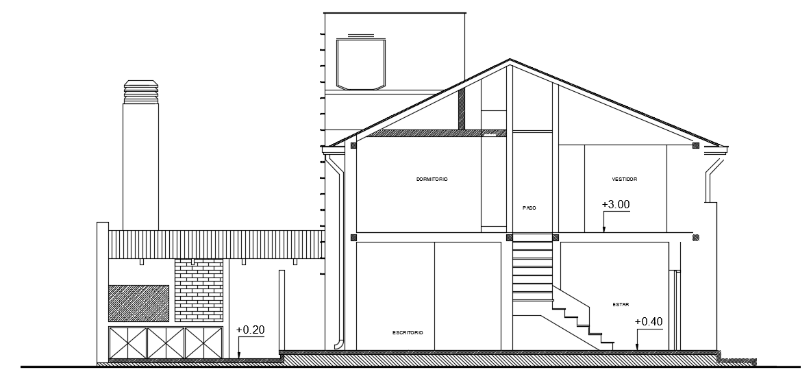 15x14m left side cut section view 2d AutoCAD drawing