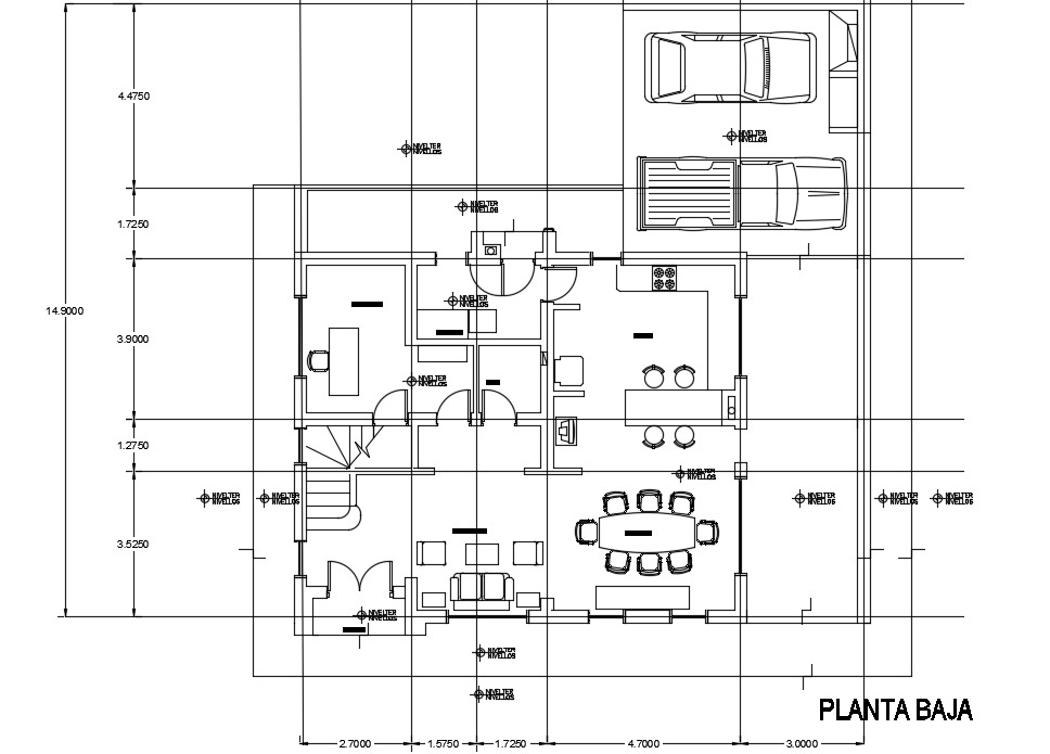 15x14m two story duplex house plan ground floor layout is given