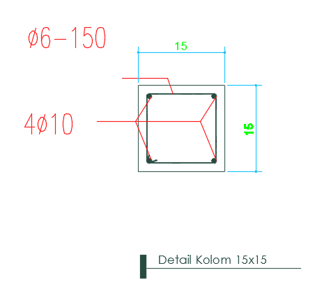 15x15cm residential building column cross section drawing