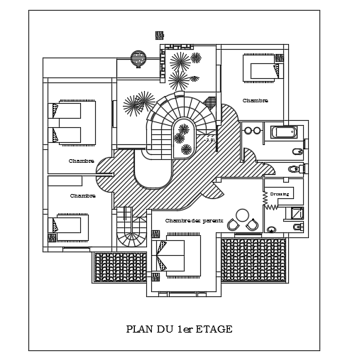15x15m architecture 4bhk first floor house plan cad drawing